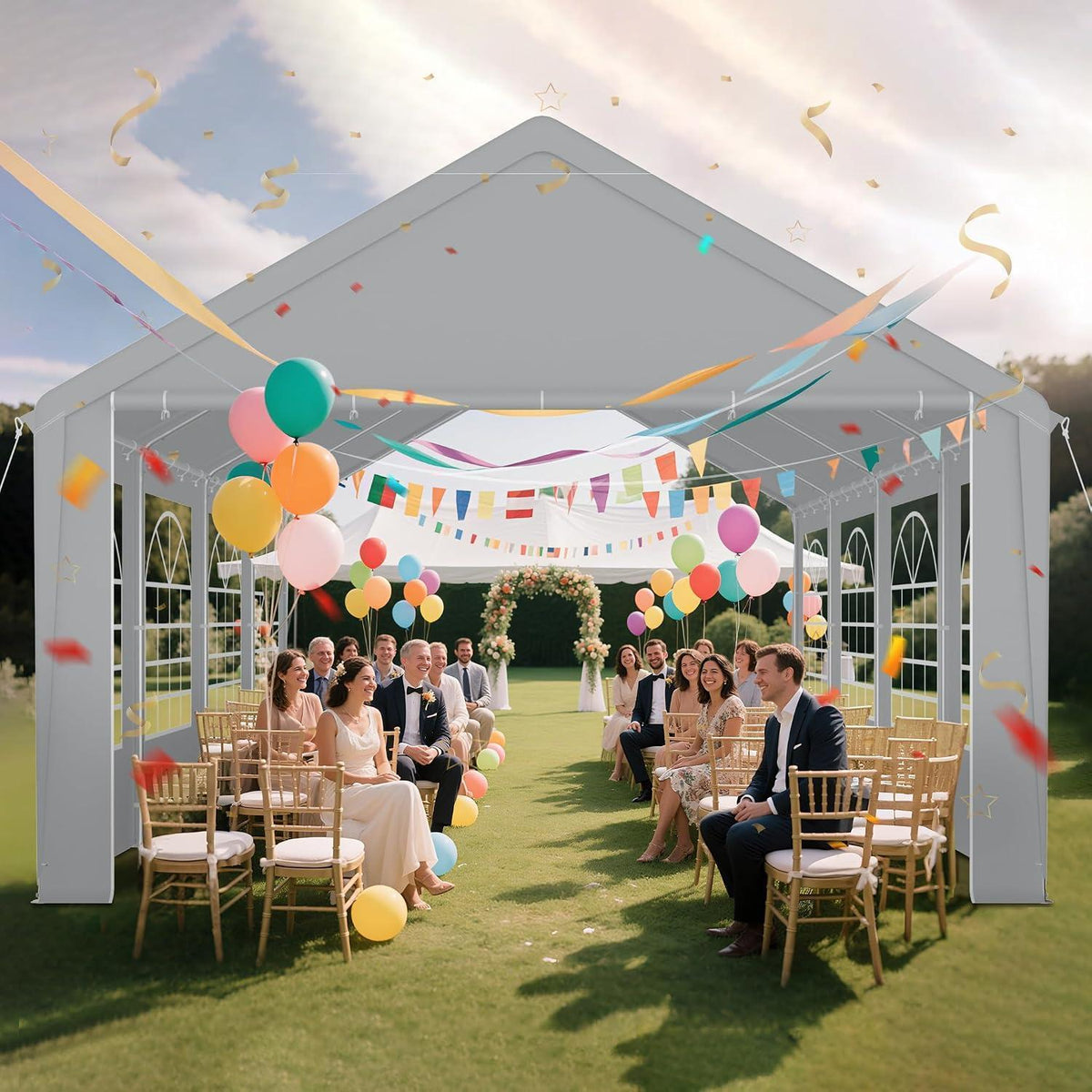 Party Zelt 4x8m Grau – Wasserdicht & Stabil für Garten & Events