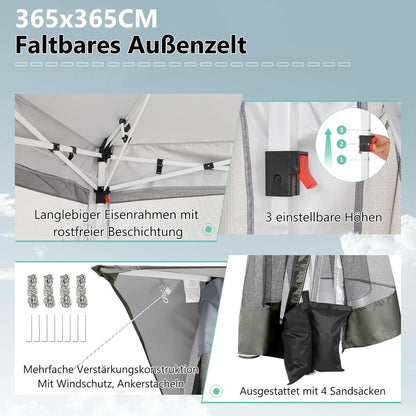 3x3 Pop Up Pavillon wasserdicht mit Moskitonetz & Seitenwänden