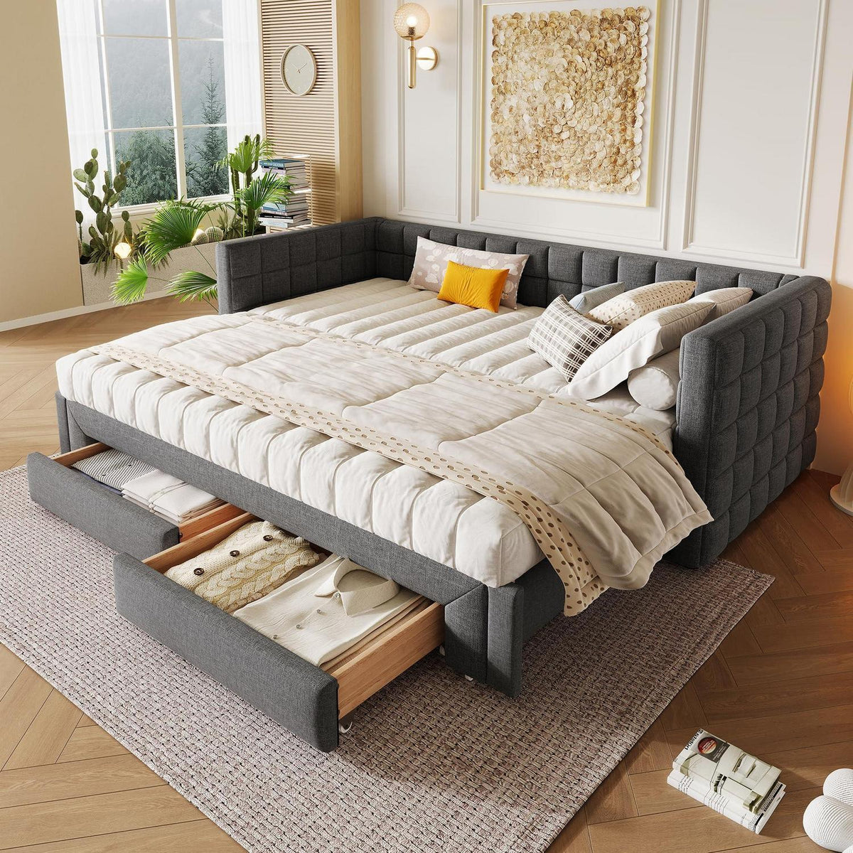 Tagesbett 90x200cm mit Bettkasten & ausziehbarer Liegefläche