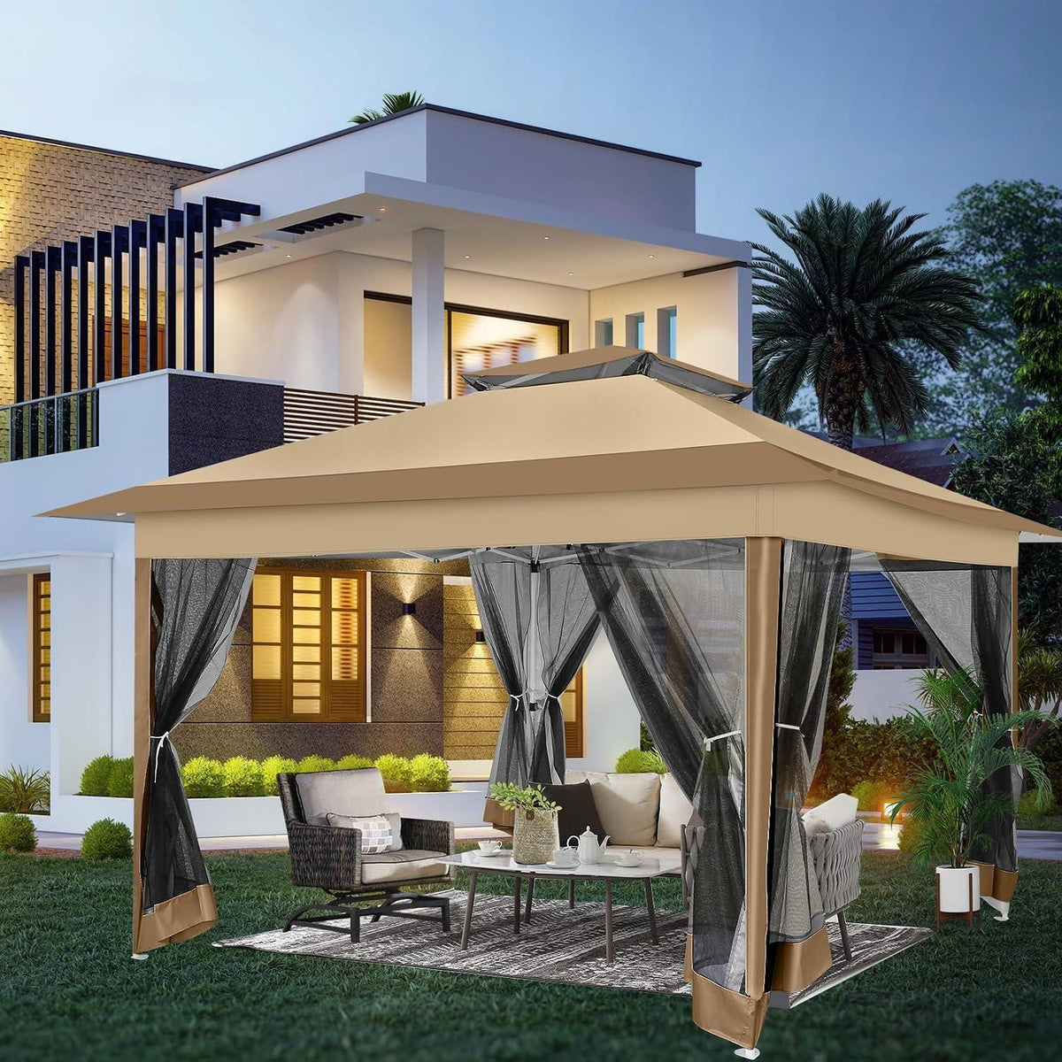 3x3 Pop-Up Pavillon wasserdicht mit Moskitonetz & Seitenwänden