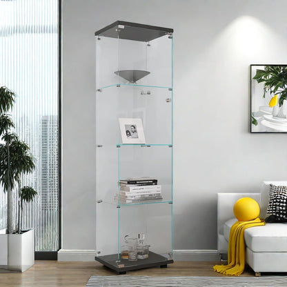 Glasvitrine mit Schloss & 4 Regalen – Schwarz