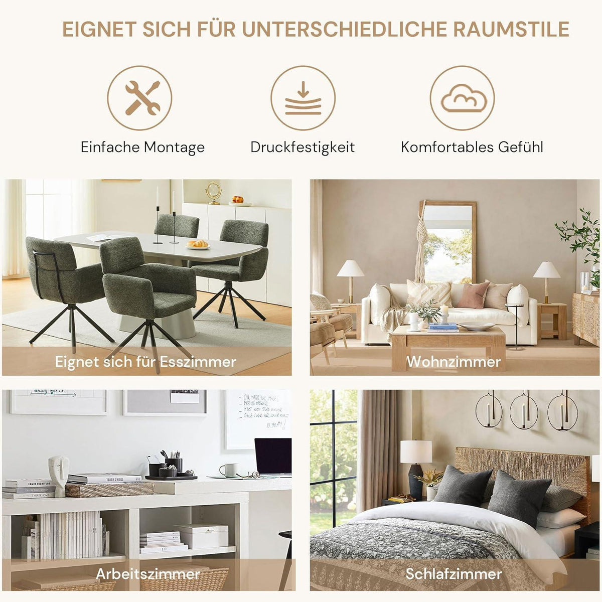 Drehbarer Esszimmerstuhl mit Armlehnen – Grün