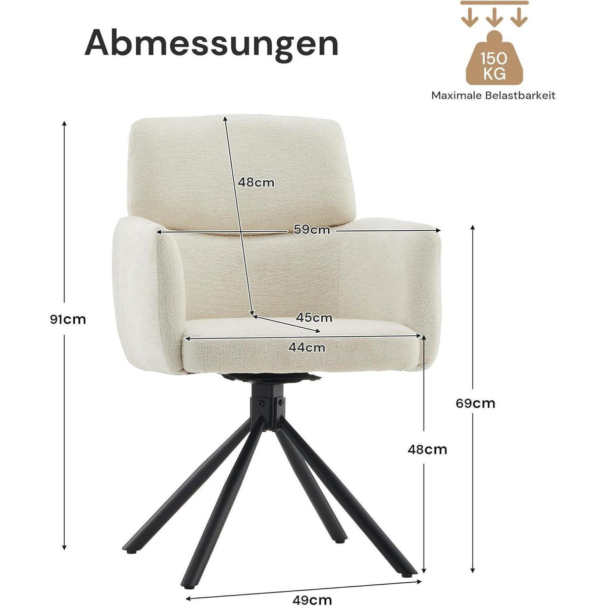 Drehbarer Esszimmerstuhl mit Armlehnen – Beige Chenille Bürostuhl