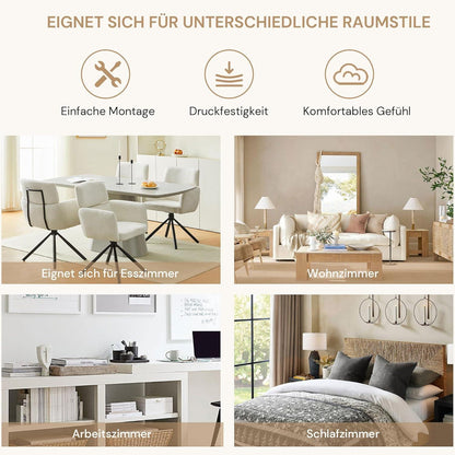 Drehbarer Esszimmerstuhl mit Armlehnen – Beige Chenille Bürostuhl