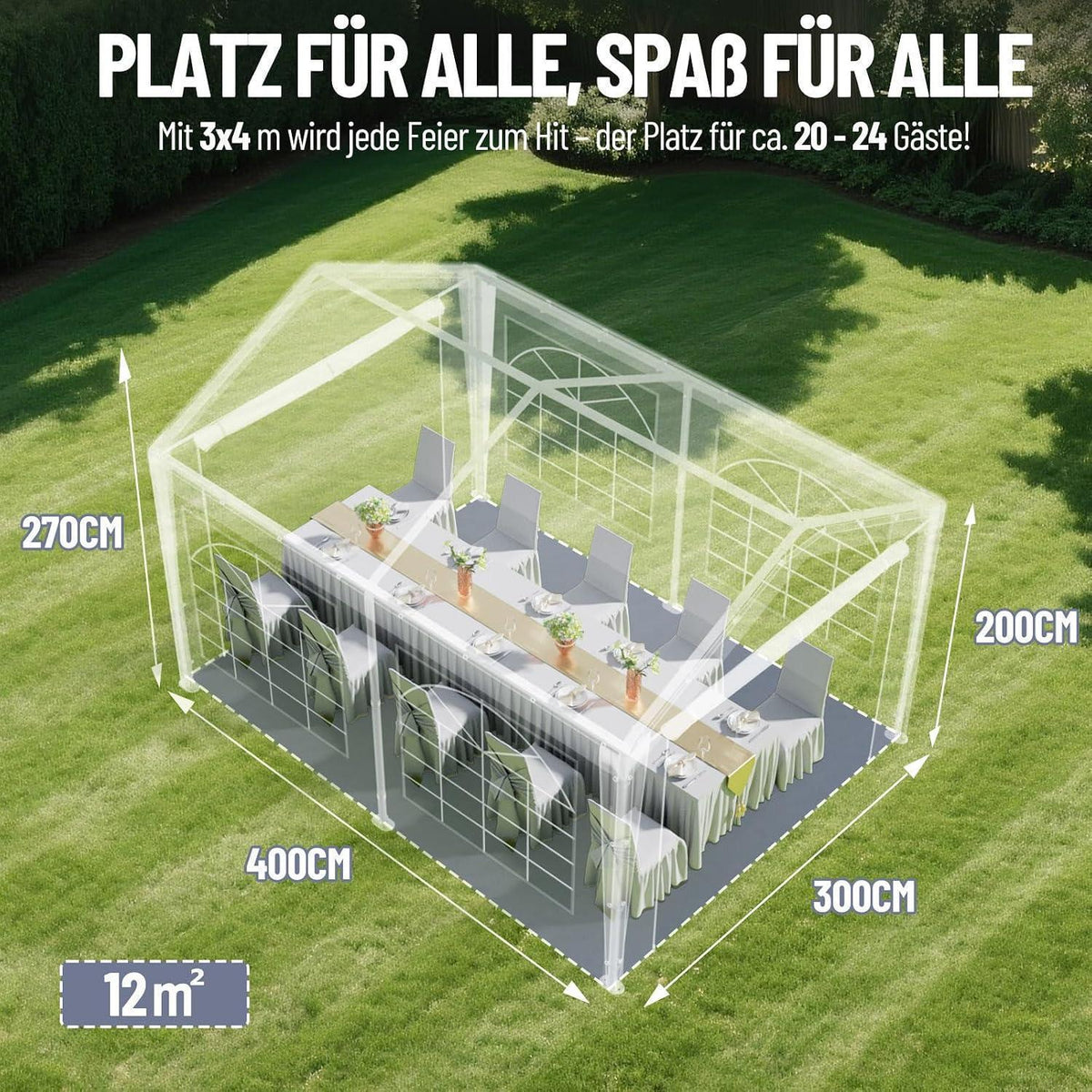Partyzelts 3x4 – Wasserdicht, Stabil & Mit Seitenwänden