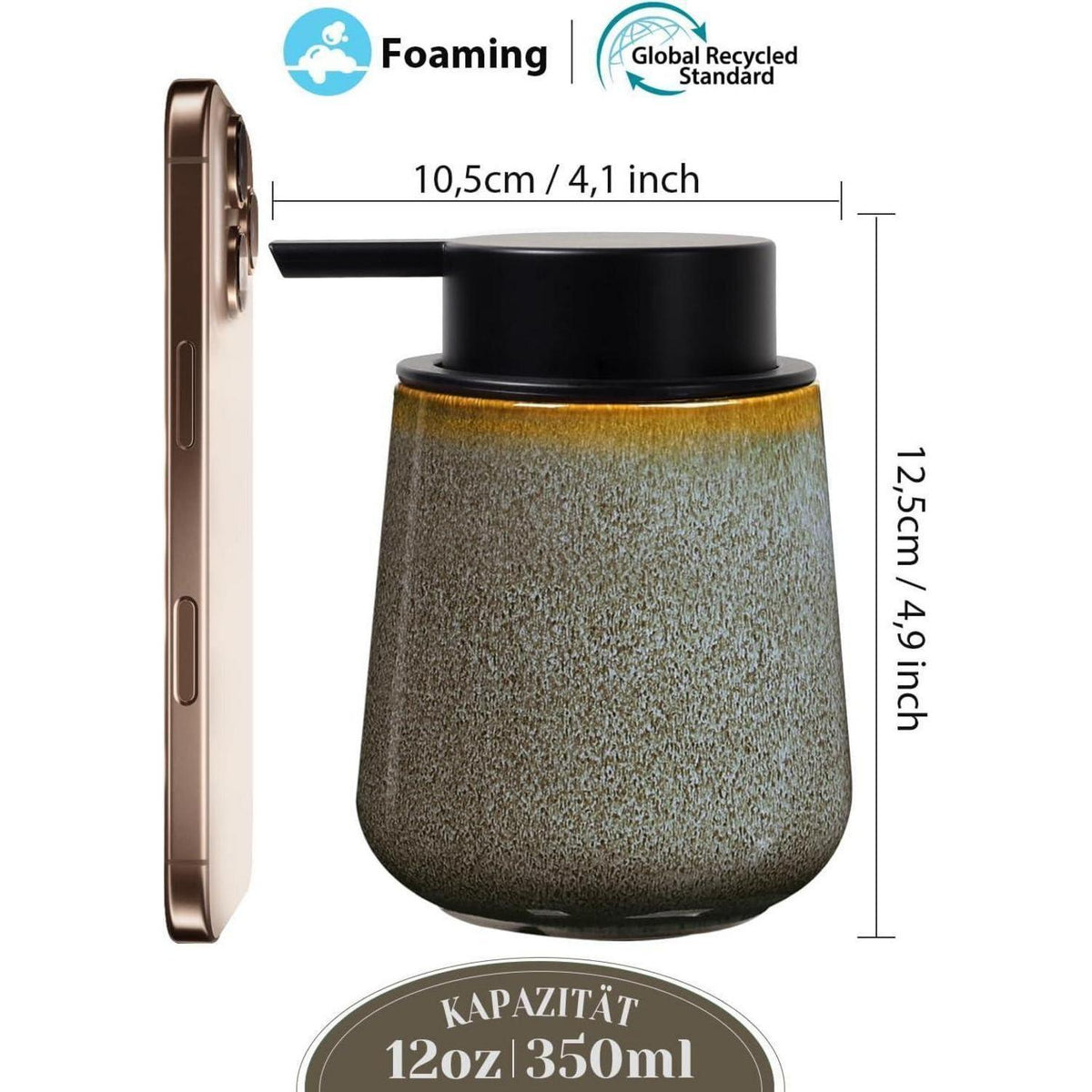Keramik Schaumseifenspender Grün Braun - 350ml
