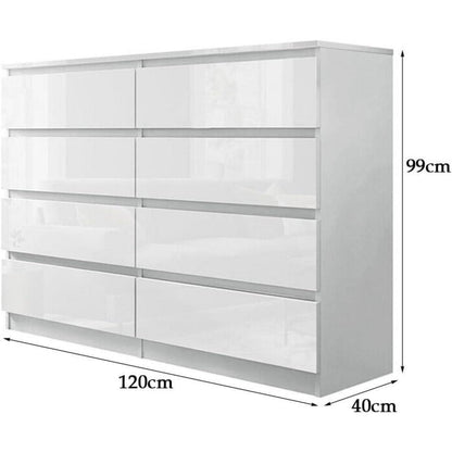 Weiße Kommode mit 6/8 Schubladen – Hochglanz Schlafzimmerschrank