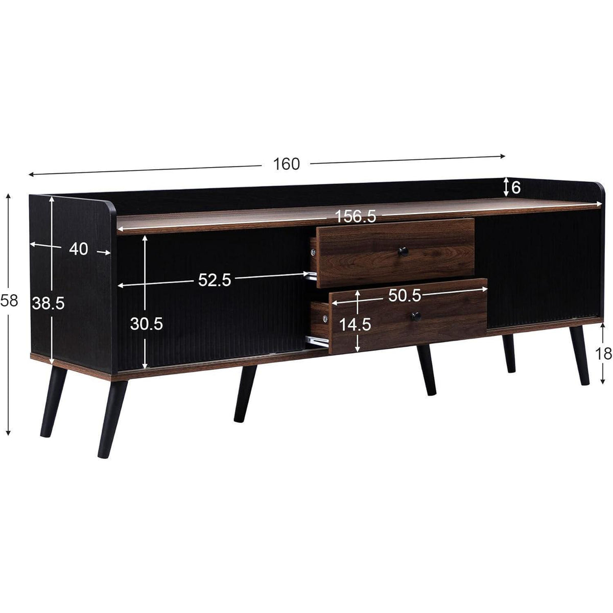 Schwarzer TV Schrank mit Schiebetür & 2 Schubladen (160x40x58cm)