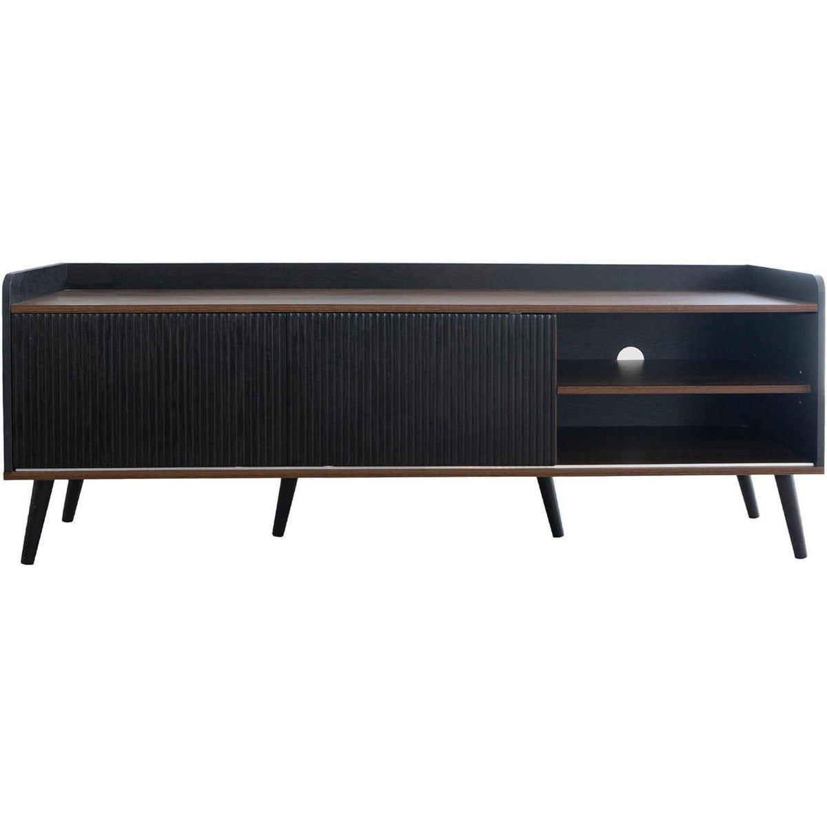 Schwarzer TV Schrank mit Schiebetür & 2 Schubladen (160x40x58cm)