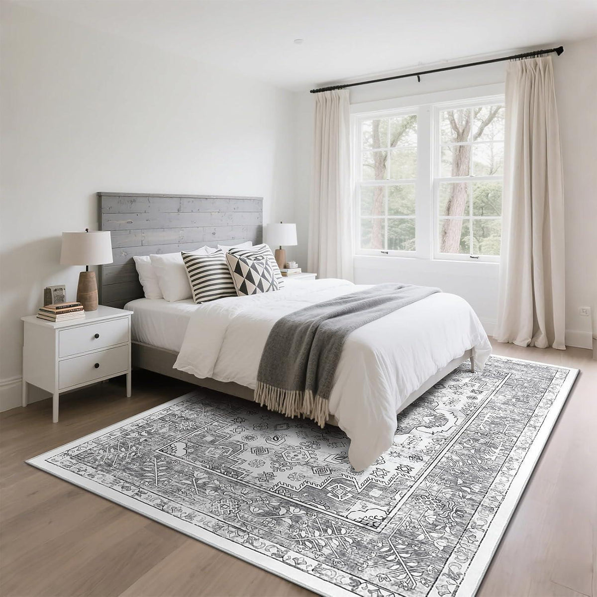 Waschbarer Kurzflorteppich 200x290 cm Vintage Boho Grau