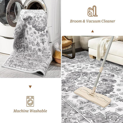 Waschbarer Kurzflorteppich 200x290 cm Vintage Boho Grau