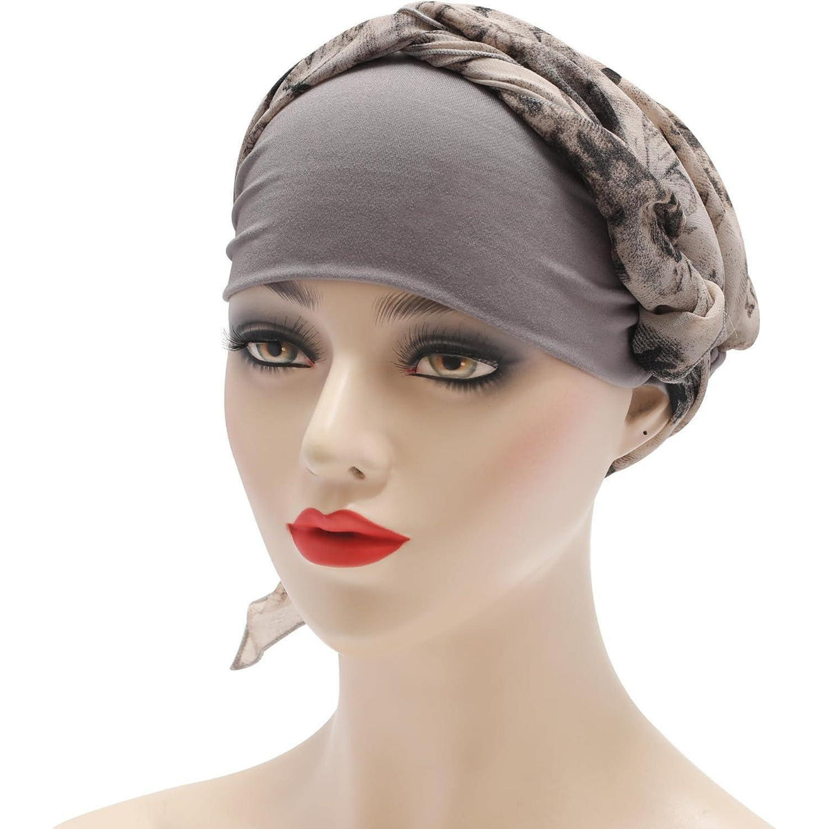 Damen Turban Kopftuch Schmetterling Hellgrau