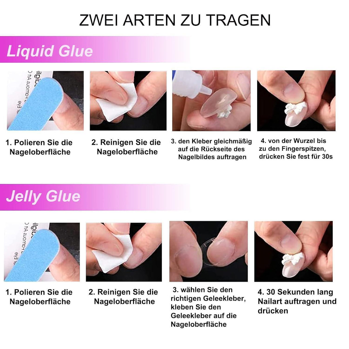 Press on Nails Almond Nude Blau French 3D Blumen Sommernägel
