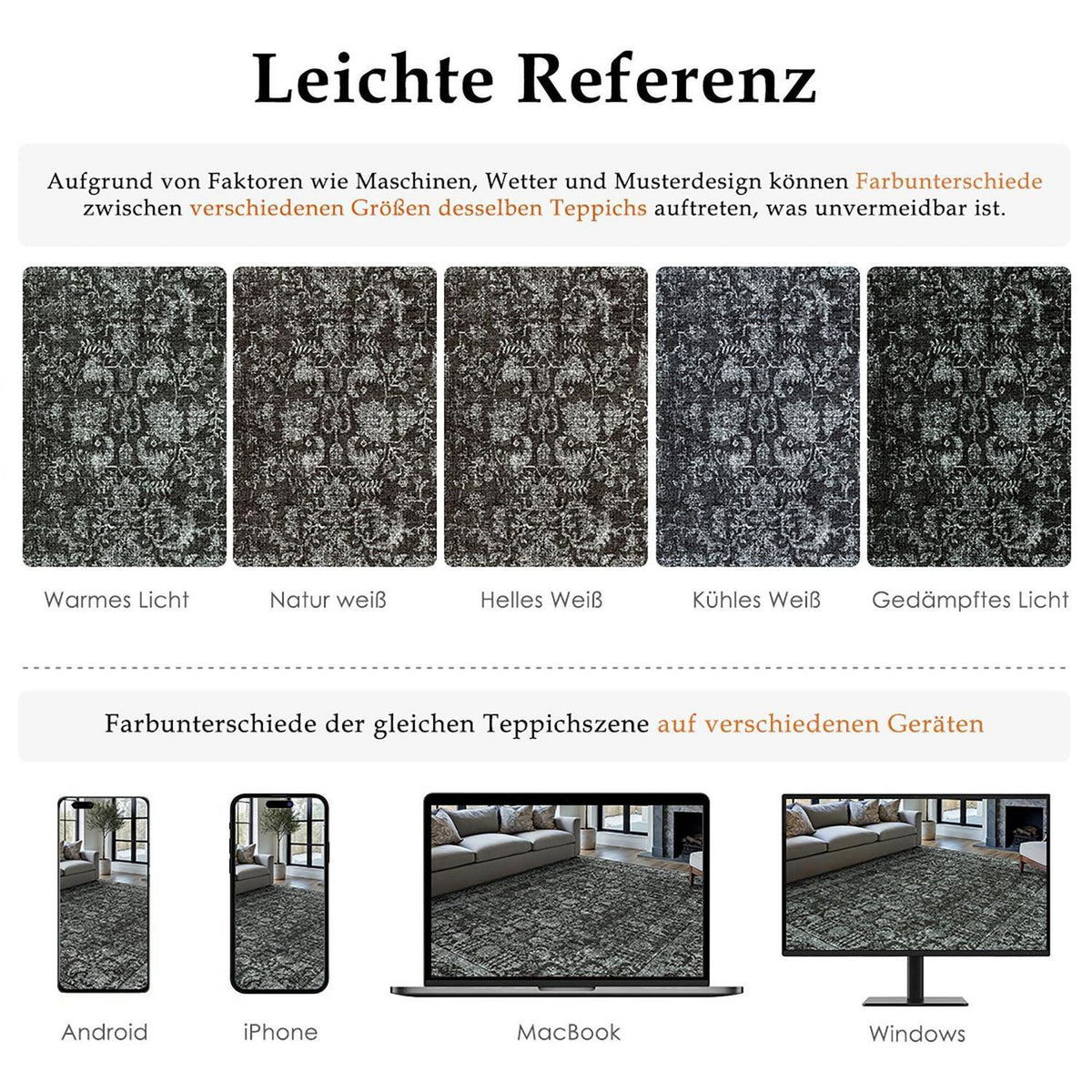 Vintage Teppich Schwarz 240x300cm Waschbar Wohnzimmer Teppich