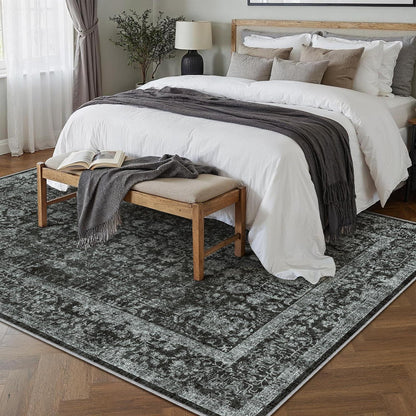 Vintage Teppich Schwarz 240x300cm Waschbar Wohnzimmer Teppich
