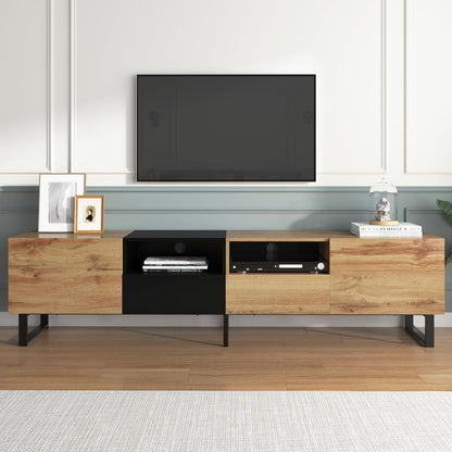 TV Lowboard Schwarz & Holz – 190x38x48cm mit 2 Türen & Schubladen