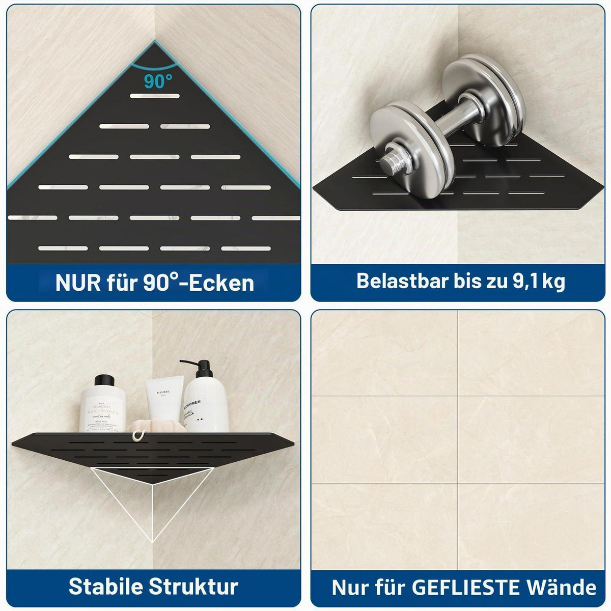 Eck-Duschregal Edelstahl 254mm Schwarz - 2er Set