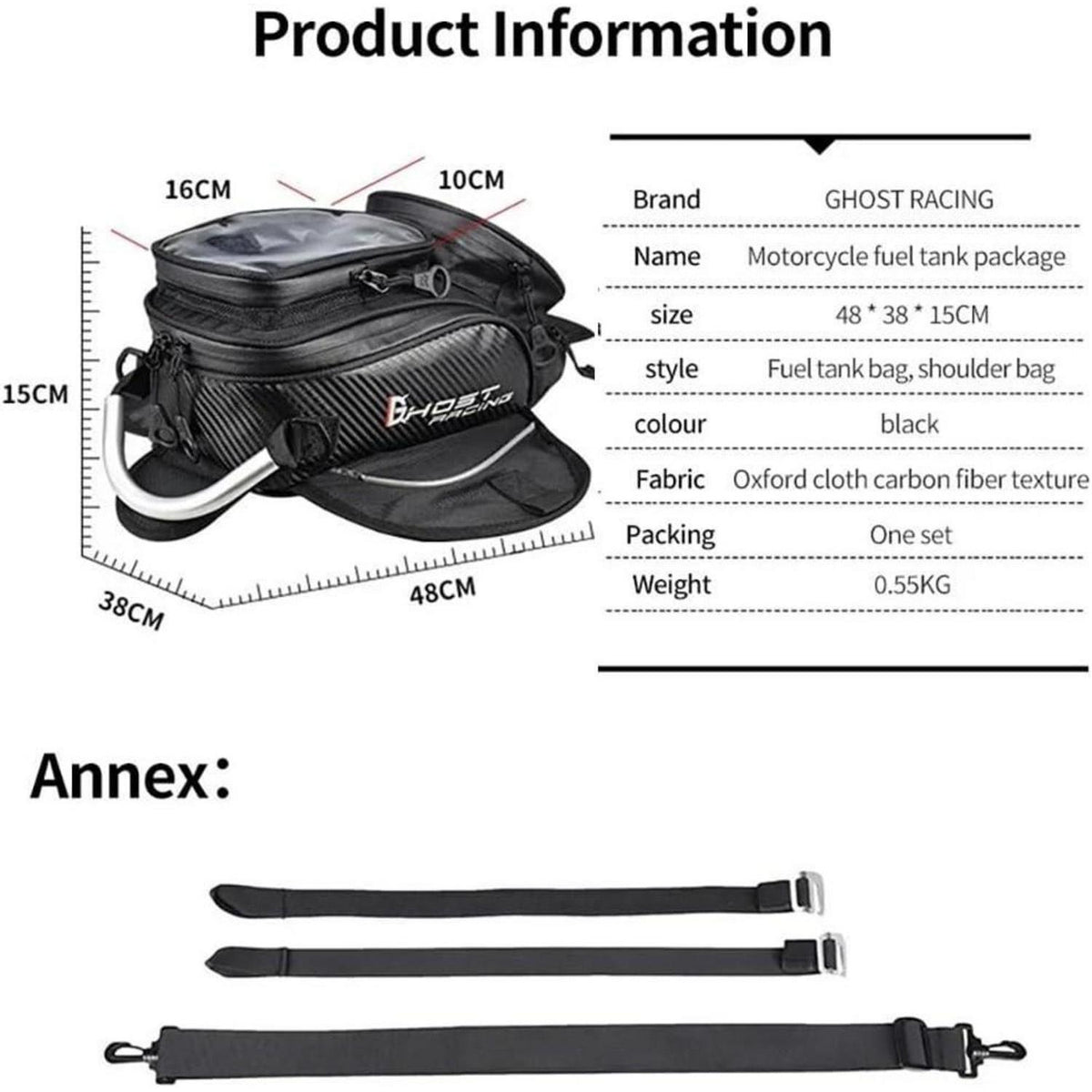 Motorrad Tankrucksack Oxford mit Handyfach & Magnetverschluss