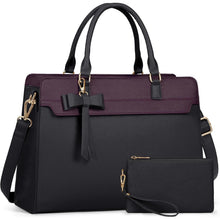 RAINSMORE Shopper Damen Laptoptasche 15.6 Zoll Wasserdicht Set Schwarz+Lila in Lederoptik