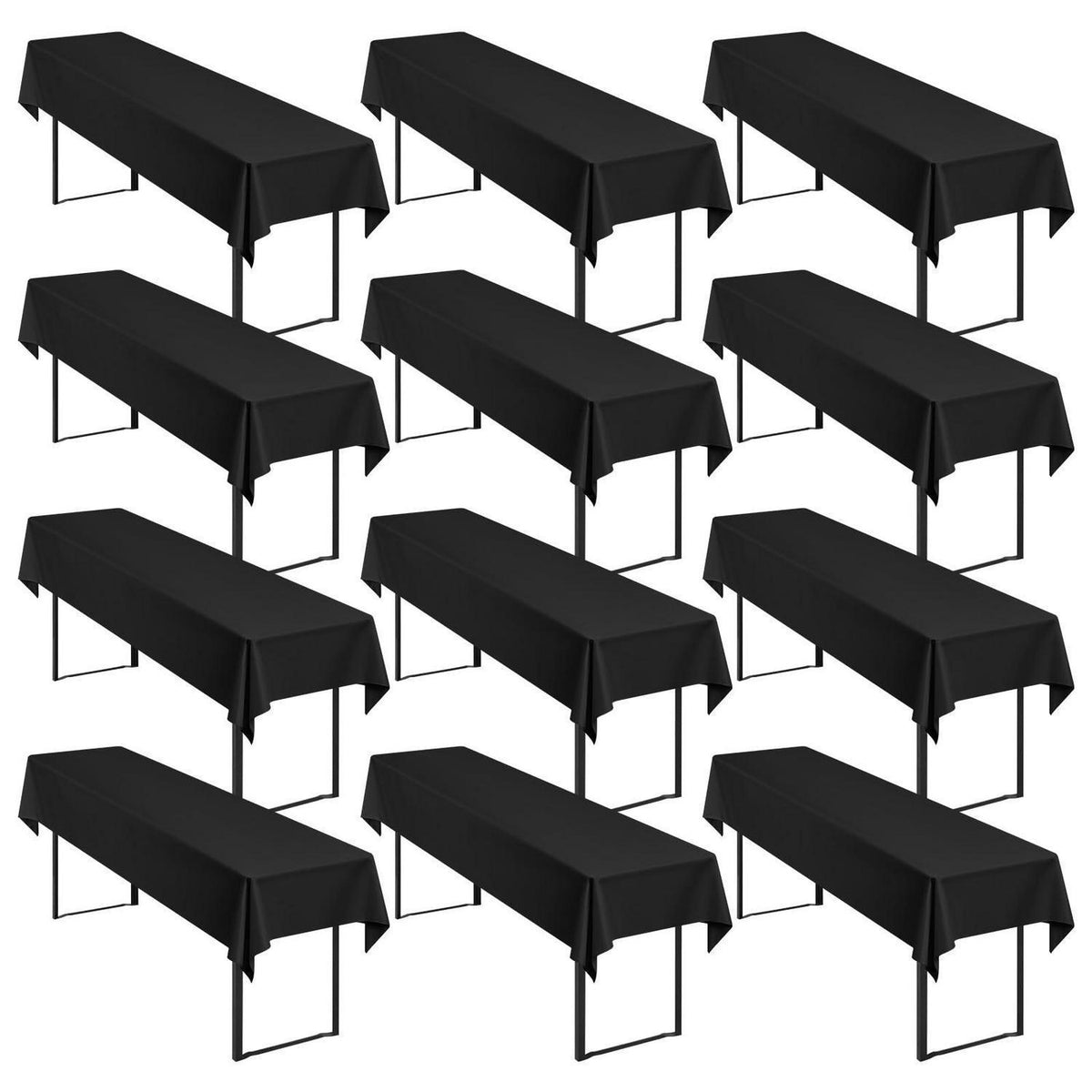 12x Biertisch Tischdecke Schwarz 250x100cm – Waschbar & Pflegeleicht