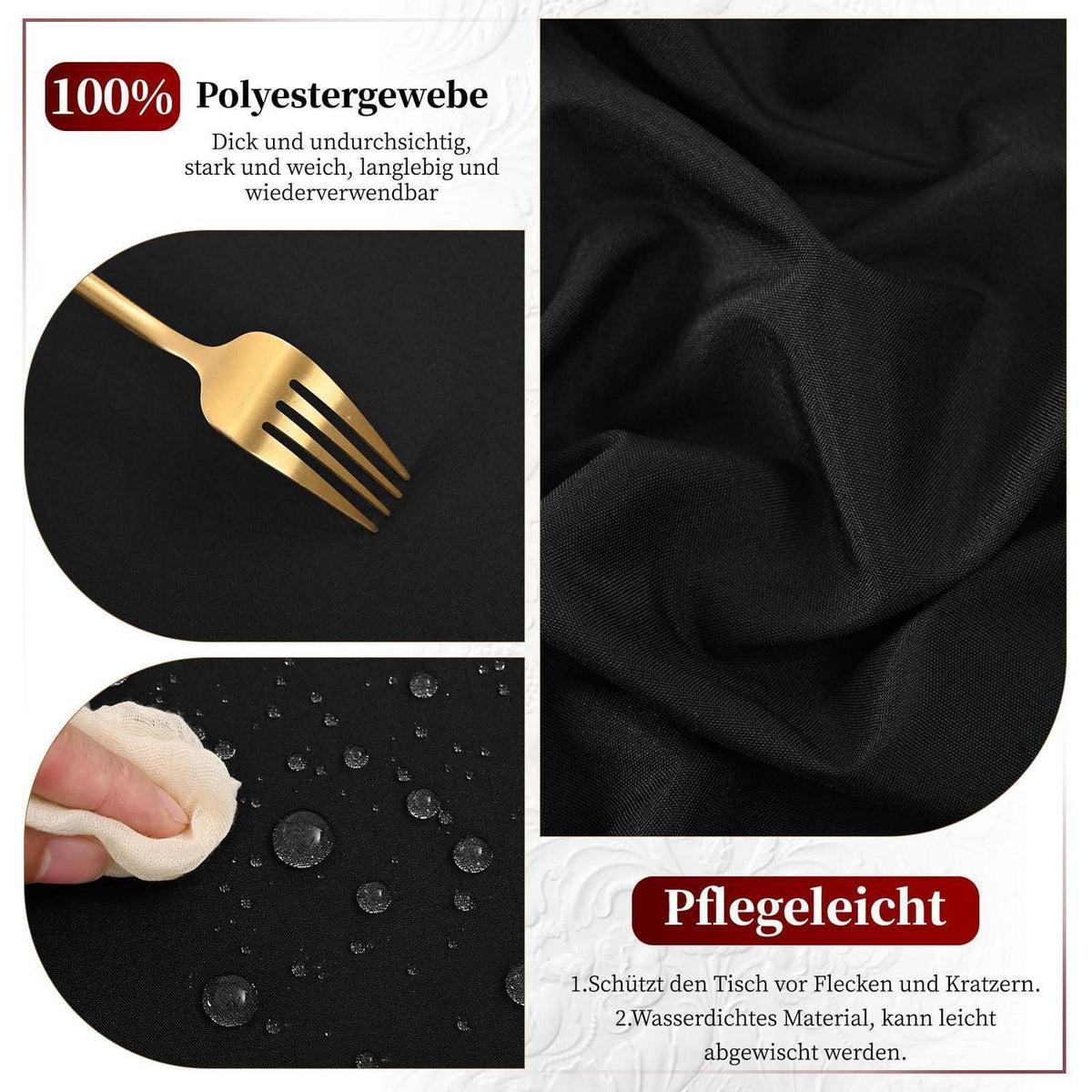 12x Biertisch Tischdecke Schwarz 250x100cm – Waschbar & Pflegeleicht