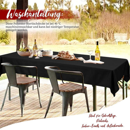 12x Biertisch Tischdecke Schwarz 250x100cm – Waschbar & Pflegeleicht