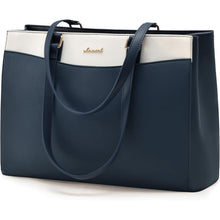Laptoptasche Damen 15,6 Zoll, Elegante Arbeitstasche mit Laptopfach, Dunkelblau+beige