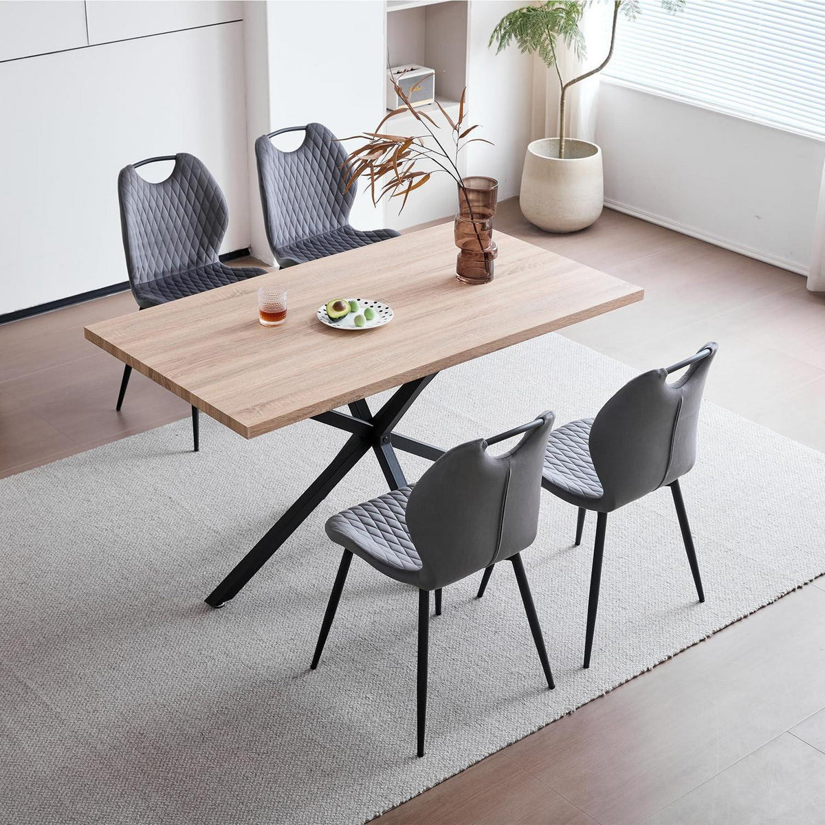 Esstisch Set 140x78cm mit 4 Esszimmerstühlen Grau
