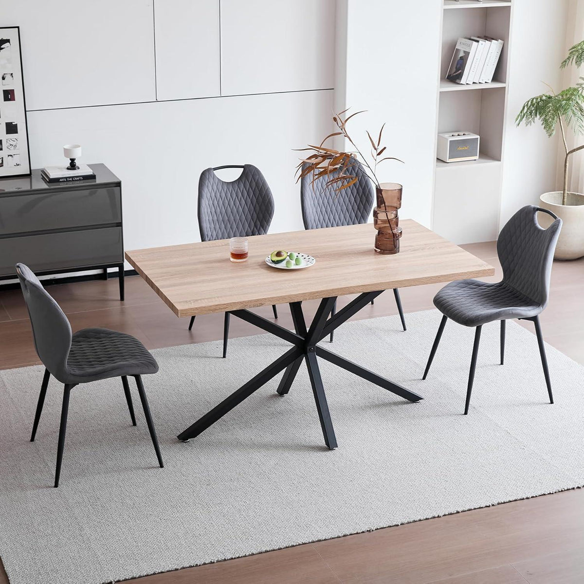Esstisch Set 140x78cm mit 4 Esszimmerstühlen Grau