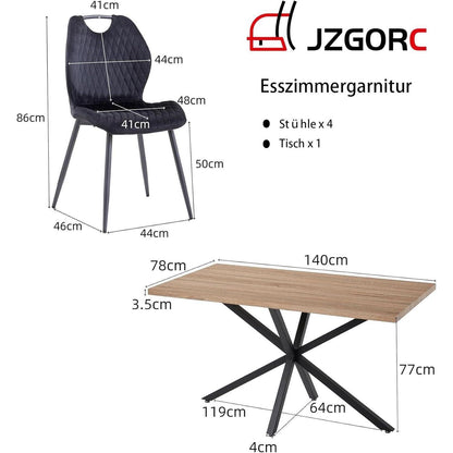 Esstisch Set 140x78cm mit 4 Esszimmerstühlen, Modern