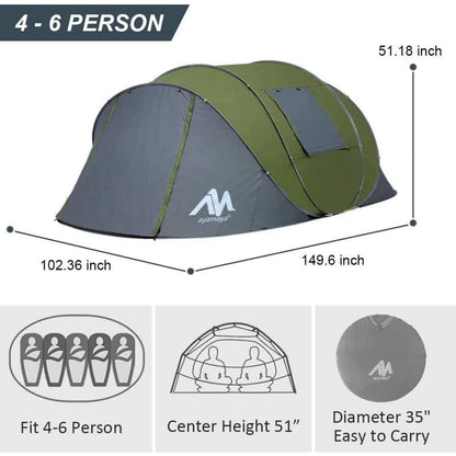 Familienzelt 4-6 Personen, Pop-Up, Wasserdicht & Geräumig