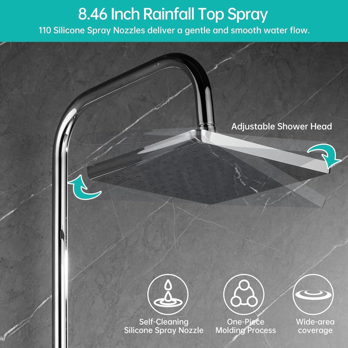 Regendusche Set Chrome Eckig 21x21cm Höhenverstellbar