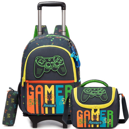 Schulranzen Trolley Jungen Schwarz Orange Game – 3-tlg. Set