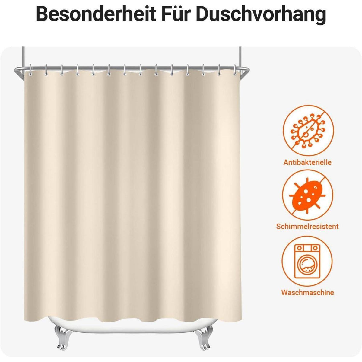 Duschvorhang Beige 80x200 cm Textil Wasserabweisend Waschbar