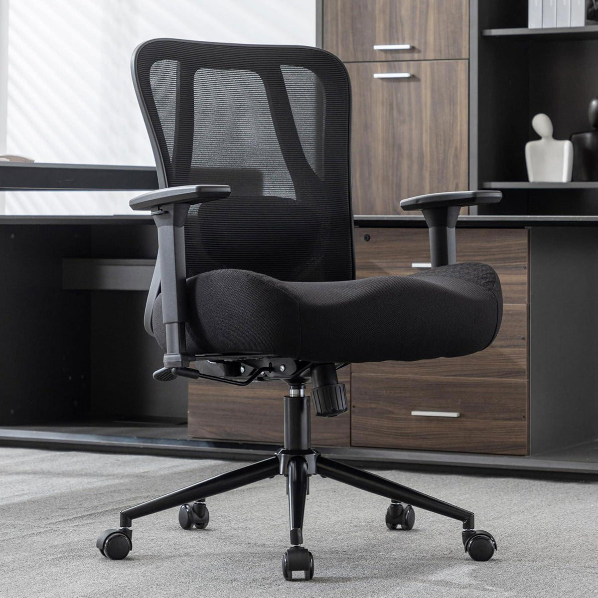 Ergonomischer Bürostuhl 230kg, Lendenwirbelstütze, Netzrücken, Schwarz