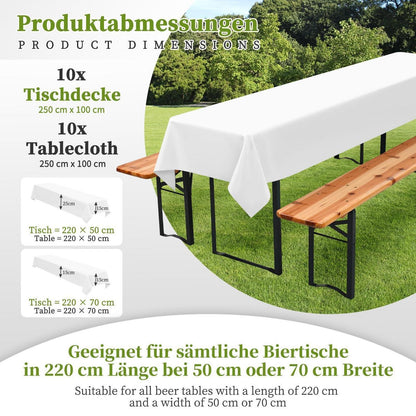 10x Tischdecke für Biertisch – Weiß, 100x250 cm