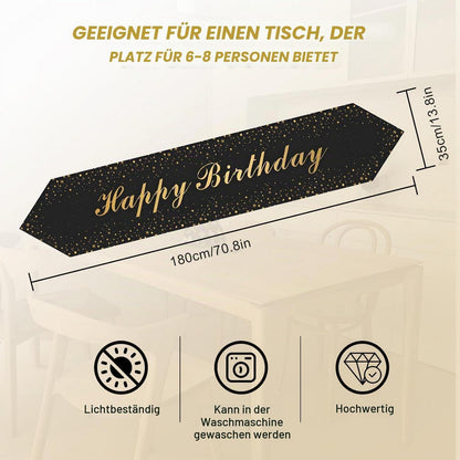 Happy Birthday Tischläufer Schwarz Gold 180x35cm