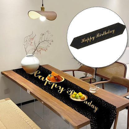 Happy Birthday Tischläufer Schwarz Gold 180x35cm