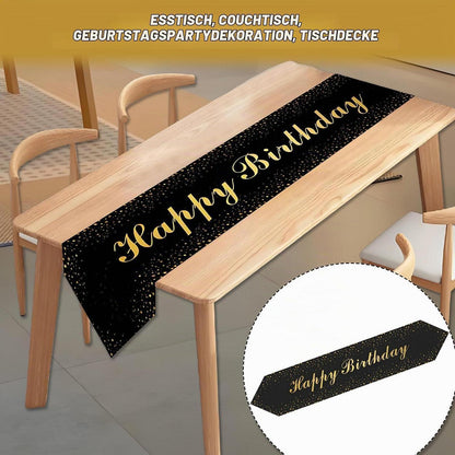 Happy Birthday Tischläufer Schwarz Gold 180x35cm