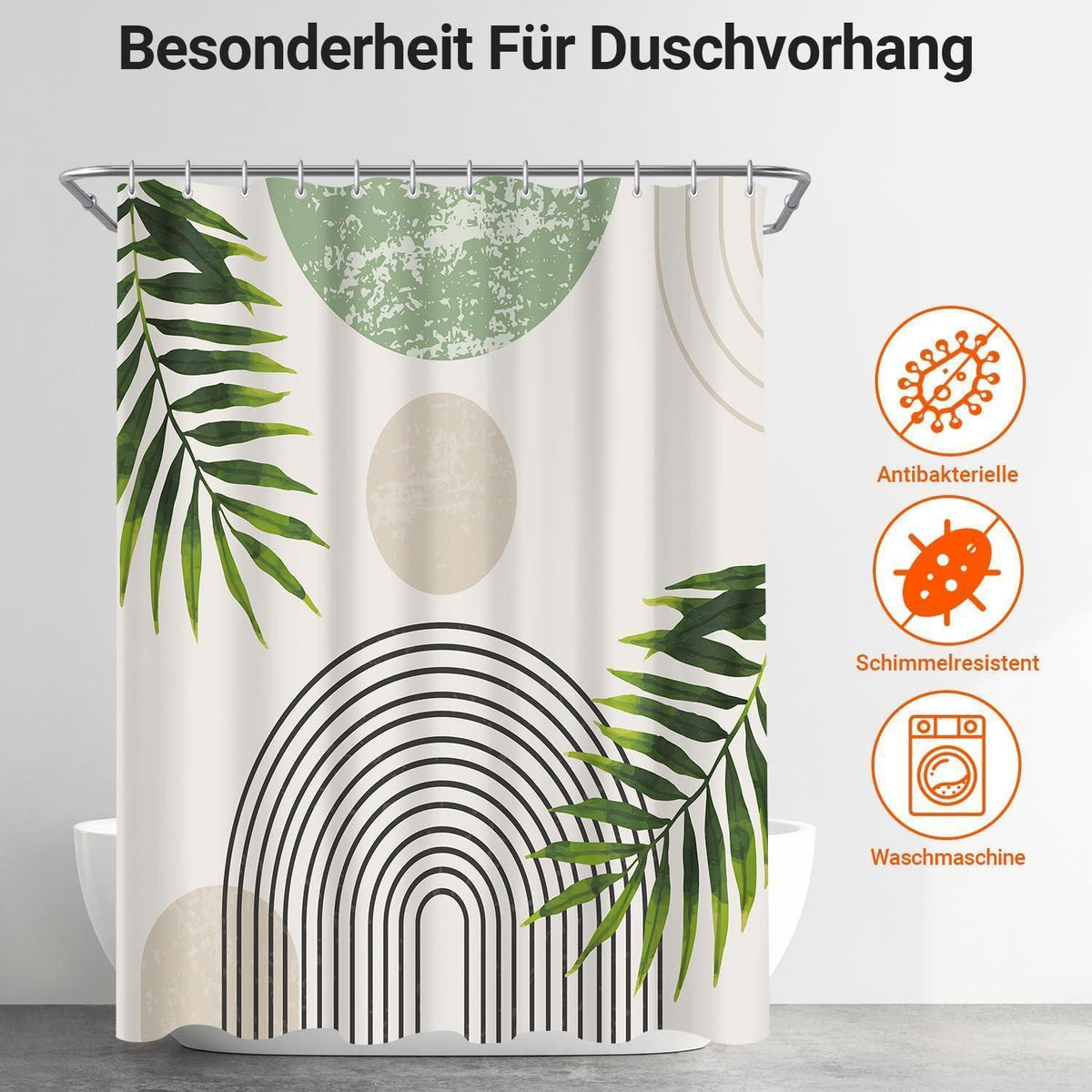Grüner Duschvorhang Blätter 180x160 cm | Wasserabweisend & Waschbar