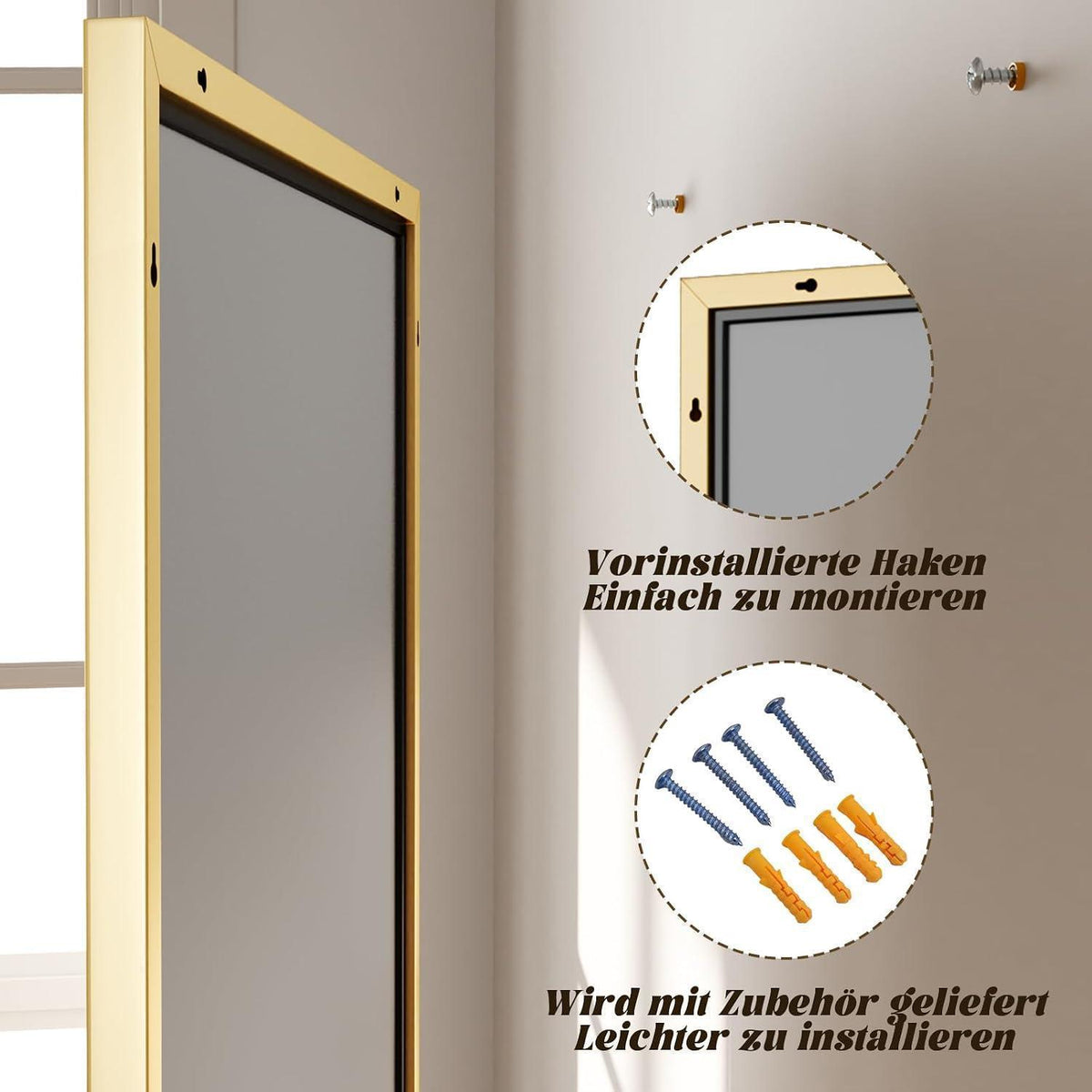 Rechteckiger Wandspiegel 120x75cm mit Goldrahmen