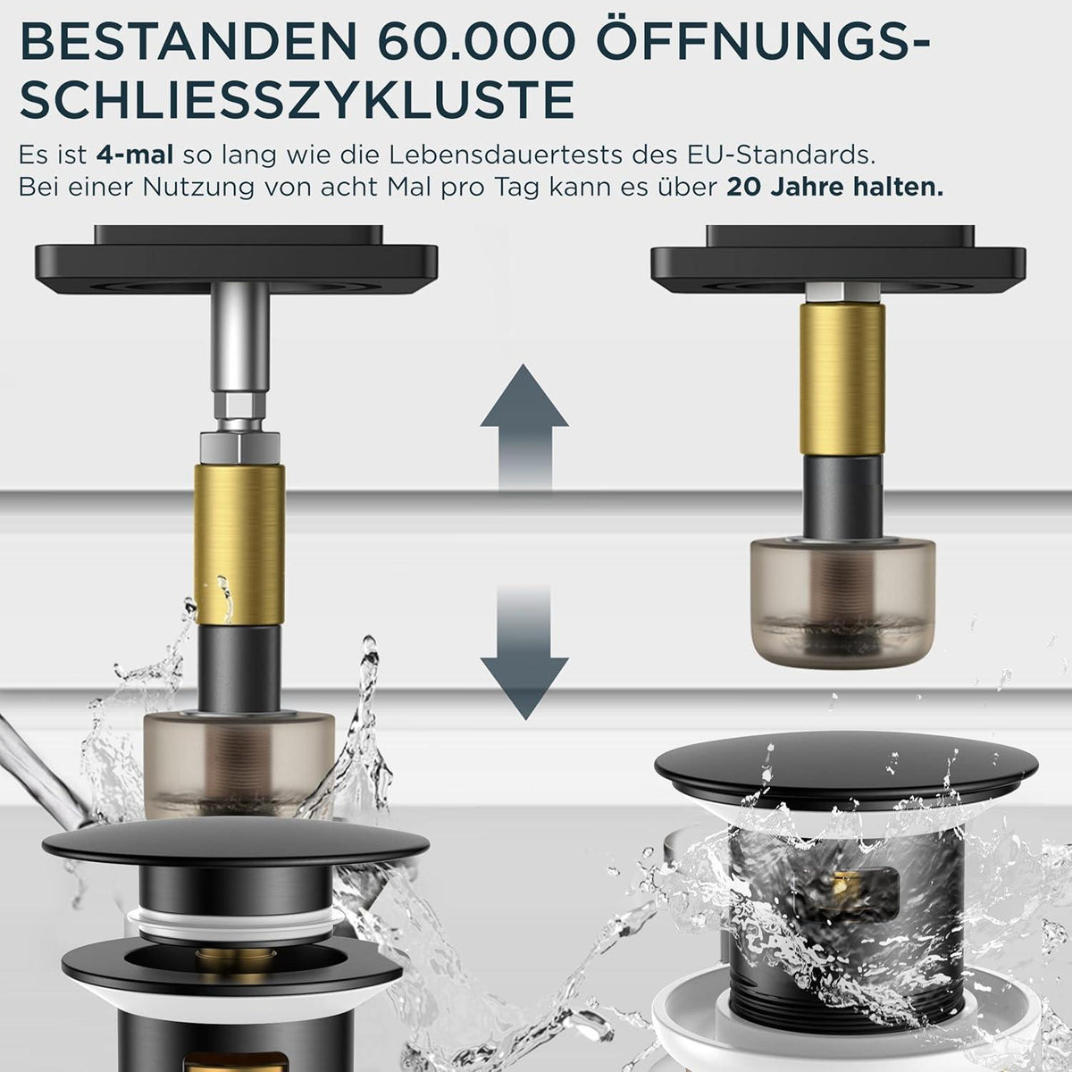 Waschtischarmatur Schwarz Matt mit Ablaufgarnitur, 190mm Auslaufhöhe