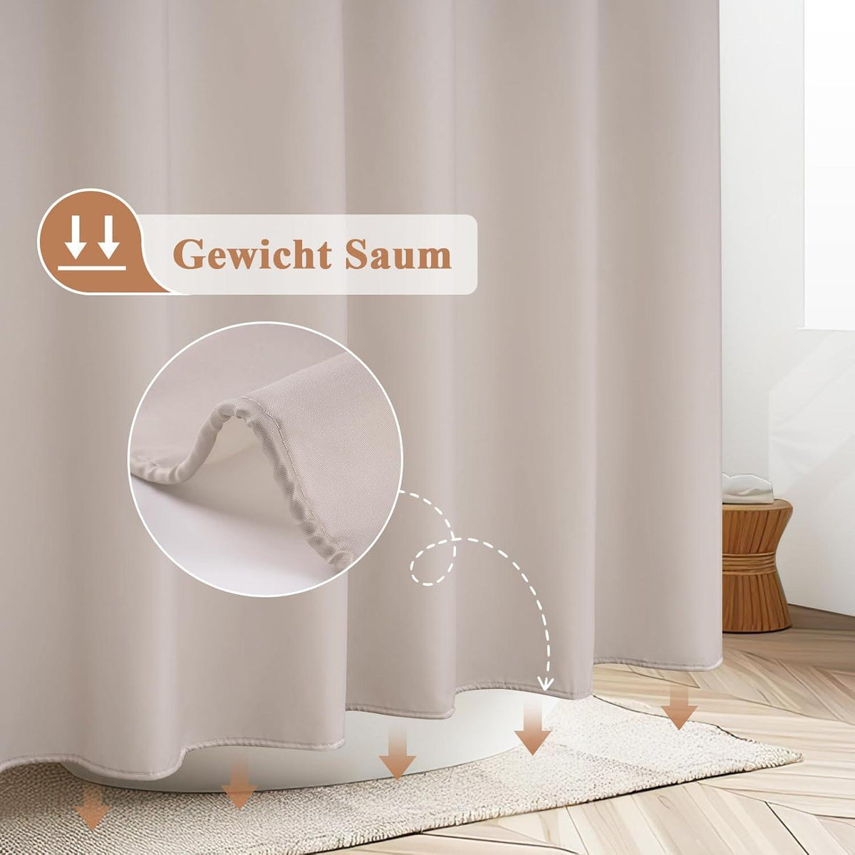 Wasserdichter Duschvorhang Stoff 180x200 cm Sandfarben