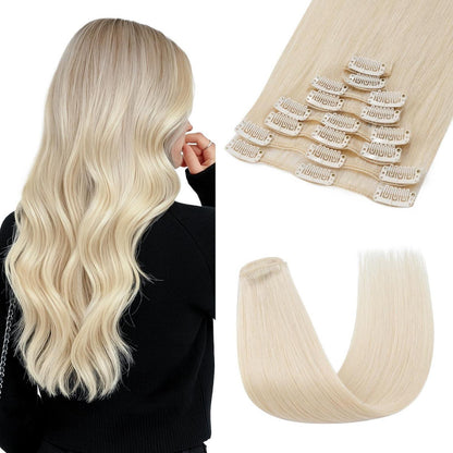 Remy Echthaar Clip-Ins, 45cm, #70 Bleichmittel Weiß