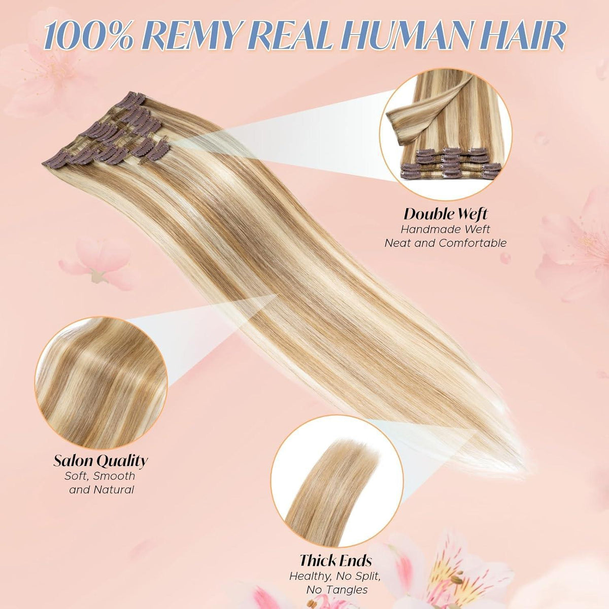 Clip-in Haarverlängerung Echthaar 60cm Goldbraun & Blond
