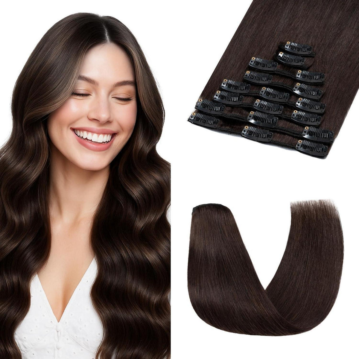 Echthaar Clip-Ins Dunkelbraun 45cm - Remy Haarverlängerung