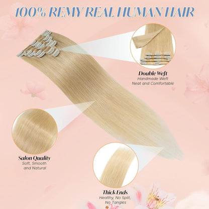 Clip-in Haarverlängerung Echthaar Blond 45cm - 8 Wefts