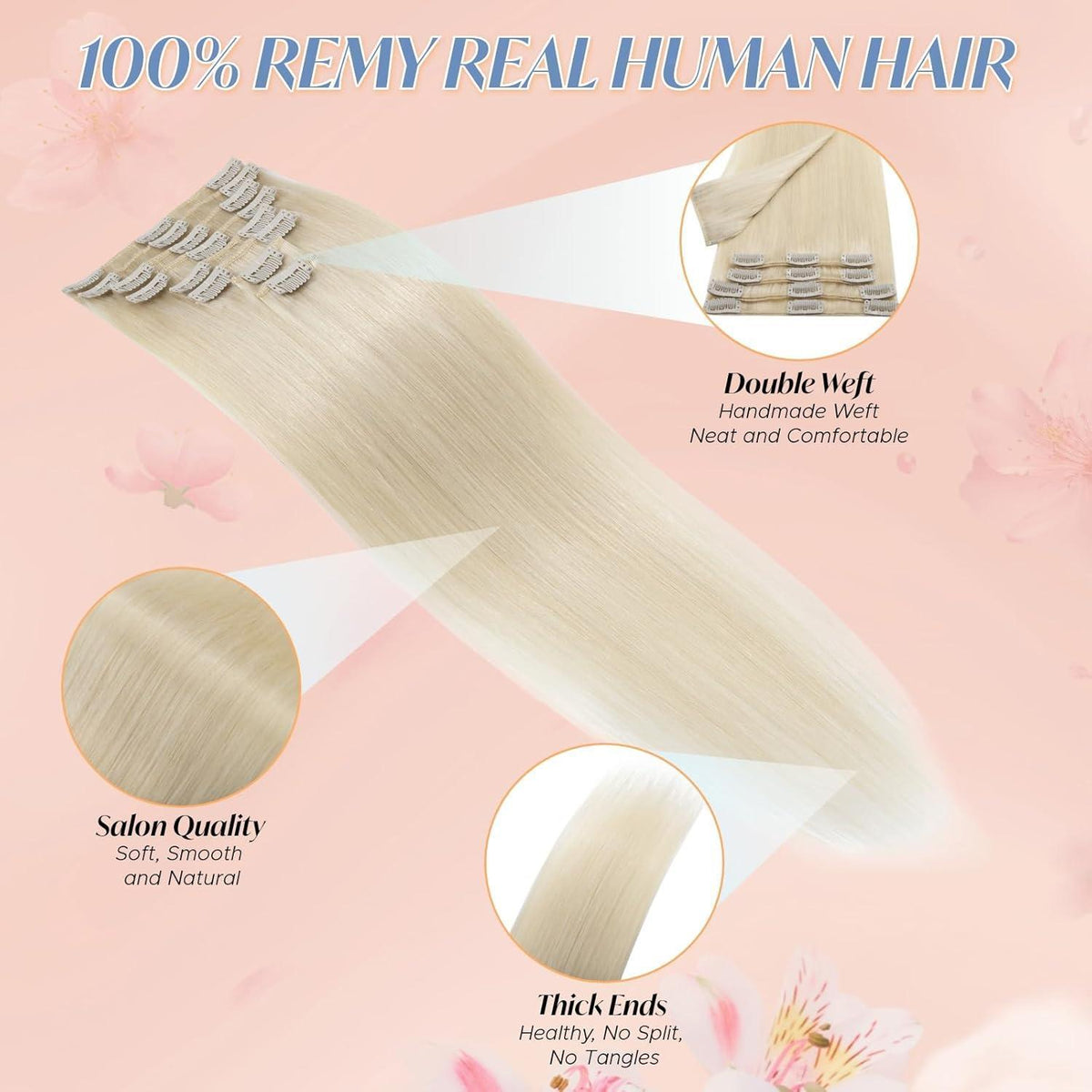 Clip-in Haarverlängerung Echthaar Platinblond 50cm