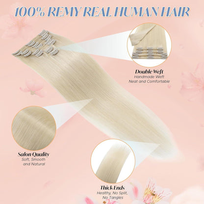 Clip-in Haarverlängerung Echthaar Platinblond 50cm
