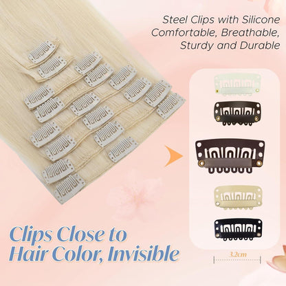 Clip-in Haarverlängerung Echthaar Platinblond 50cm
